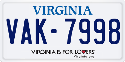 VA license plate VAK7998