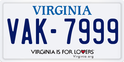 VA license plate VAK7999