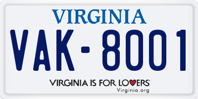VA license plate VAK8001