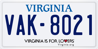 VA license plate VAK8021