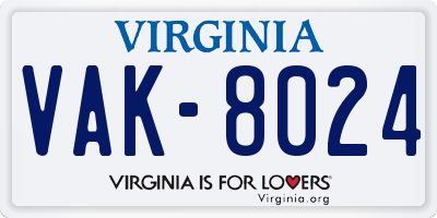 VA license plate VAK8024