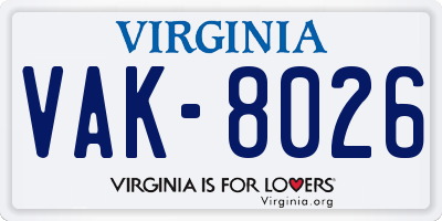 VA license plate VAK8026