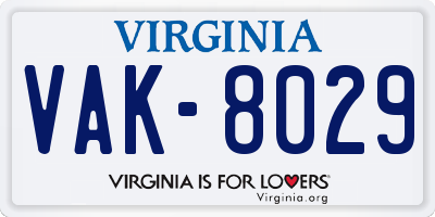 VA license plate VAK8029