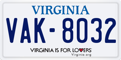VA license plate VAK8032