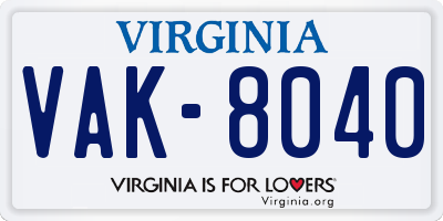 VA license plate VAK8040
