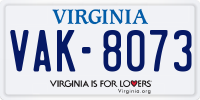 VA license plate VAK8073