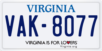 VA license plate VAK8077