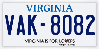 VA license plate VAK8082
