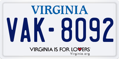 VA license plate VAK8092