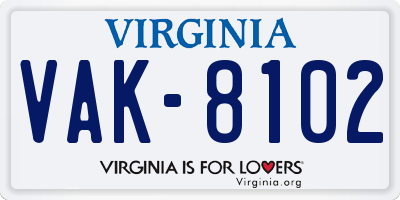 VA license plate VAK8102