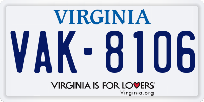 VA license plate VAK8106