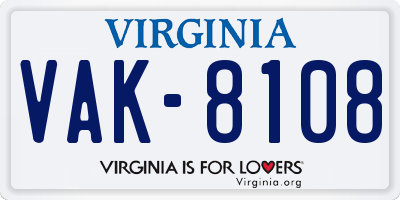 VA license plate VAK8108