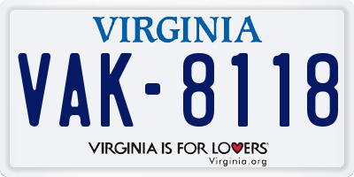 VA license plate VAK8118