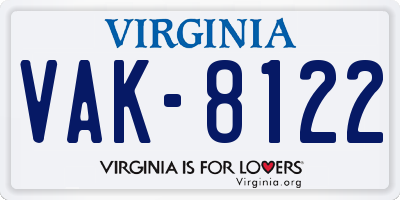 VA license plate VAK8122