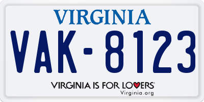 VA license plate VAK8123