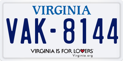 VA license plate VAK8144