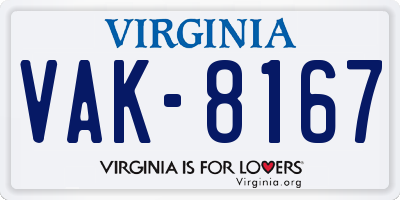 VA license plate VAK8167