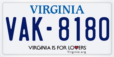 VA license plate VAK8180