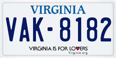 VA license plate VAK8182