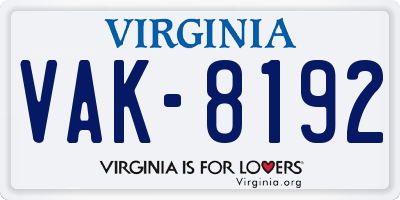 VA license plate VAK8192