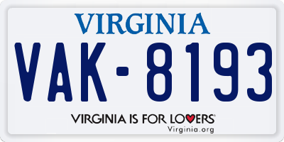 VA license plate VAK8193