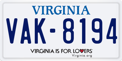 VA license plate VAK8194