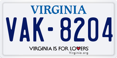 VA license plate VAK8204