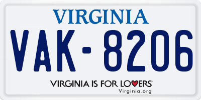 VA license plate VAK8206
