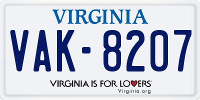 VA license plate VAK8207