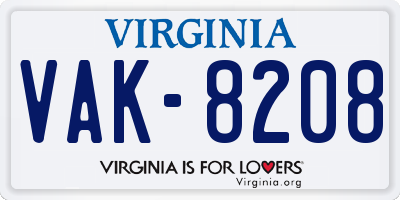VA license plate VAK8208