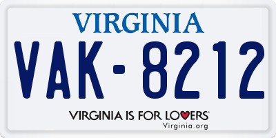 VA license plate VAK8212