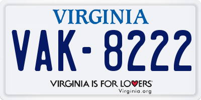 VA license plate VAK8222