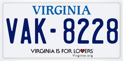 VA license plate VAK8228
