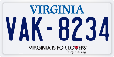 VA license plate VAK8234