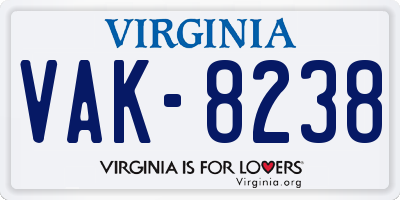 VA license plate VAK8238