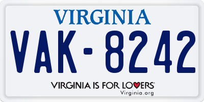 VA license plate VAK8242