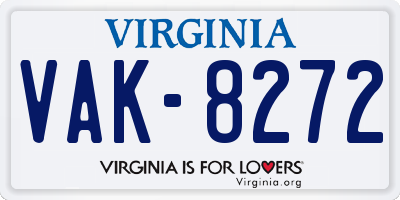 VA license plate VAK8272