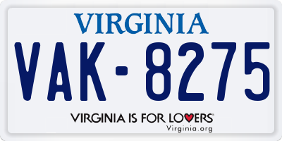 VA license plate VAK8275