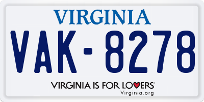 VA license plate VAK8278