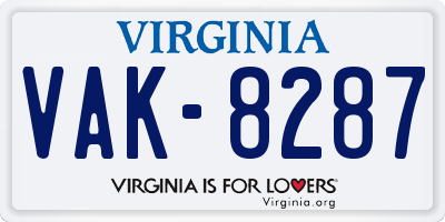 VA license plate VAK8287