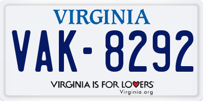 VA license plate VAK8292