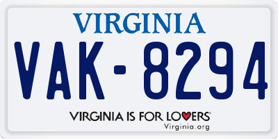 VA license plate VAK8294