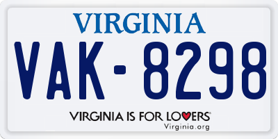 VA license plate VAK8298