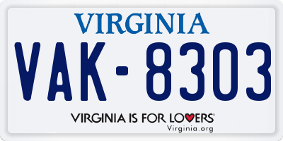 VA license plate VAK8303