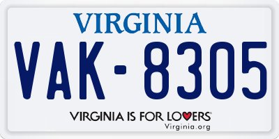 VA license plate VAK8305