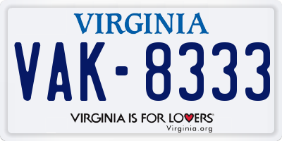 VA license plate VAK8333