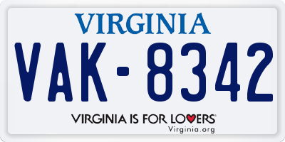 VA license plate VAK8342