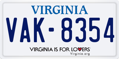 VA license plate VAK8354