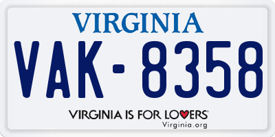 VA license plate VAK8358