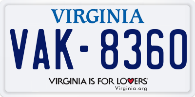 VA license plate VAK8360